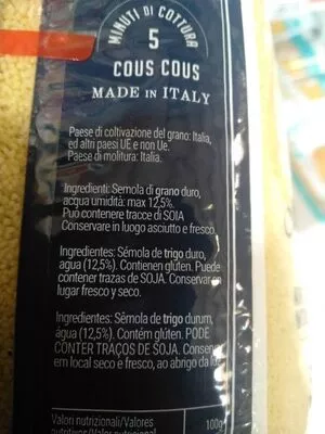 Lista de ingredientes del producto Couscous  1000 g