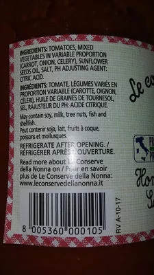 List of product ingredients sauce tomate maison della nonna 640 ml