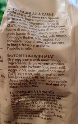 Liste des ingrédients du produit Tortellini alla carne Alibert 500g