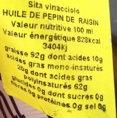 List of product ingredients Huile pepins de raisins Sita 