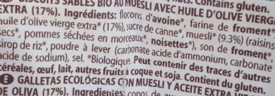 Lista de ingredientes del producto Muesli Biscuits Alce Nero 250 g