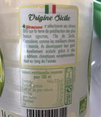 Liste des ingrédients du produit Citronnade Siracuse 