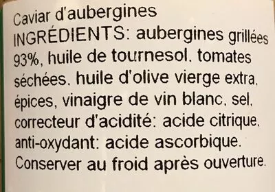 Lista de ingredientes del producto Caviar d'aubergine  