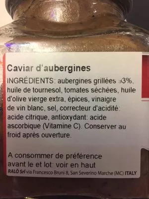 List of product ingredients Caviar d'aubergine Castellino 