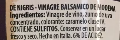 Lista de ingredientes del producto Vinagre balsámico de Módena 25% De Nigris 500 ml