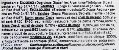 Liste des ingrédients du produit Fantaisies de la mer des Puglia Marque inconnue 70 g égoutté (130 g total)