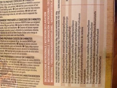 Lista de ingredientes del producto Couscous de maïs et riz Biovita 500 g