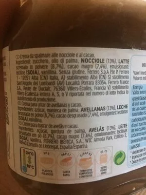 Lista de ingredientes del producto Nutella Ferrero, Nutella 400 g