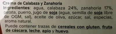Liste des ingrédients du produit Crema De Calabaza Y Zanahoria La Línea Verde 620 g