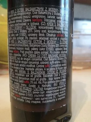Lista de ingredientes del producto Crème de Vinaigre balsamic de moden Carandini 