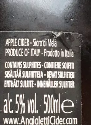 Lista de ingredientes del producto angioletti cider Angioletti 500 ml