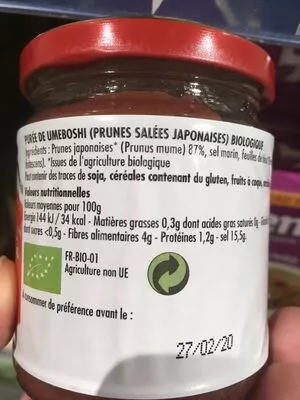 List of product ingredients Puree de umeboshi bio  