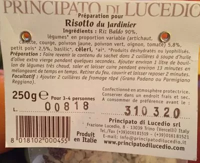 Liste des ingrédients du produit Risotto du jardinier Lucedio 250 g