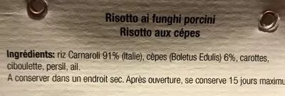 Lista de ingredientes del producto Risotto Aux Cèpes Casale fresco 