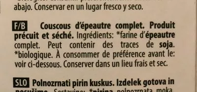 Liste des ingrédients du produit organic spelt couscous Probios 500g