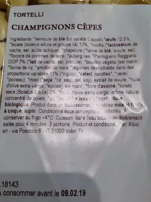 Liste des ingrédients du produit Tortellini Champignons cepes  