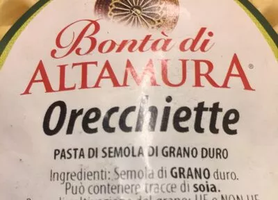 Lista de ingredientes del producto Orecchiette Bonta di Altamura 500 g