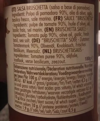 List of product ingredients Salsa bruschetta  