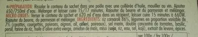 Lista de ingredientes del producto Risotto alle verdure Sapori d'Italia 300 g