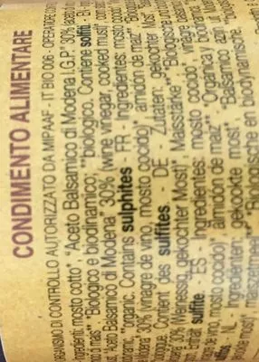 Lista de ingredientes del producto Creme Balsamique 250 ML Guerzoni  