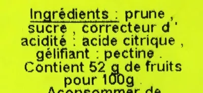 Lista de ingredientes del producto Confettura di Prugne Filiera Del Gusto 370 g