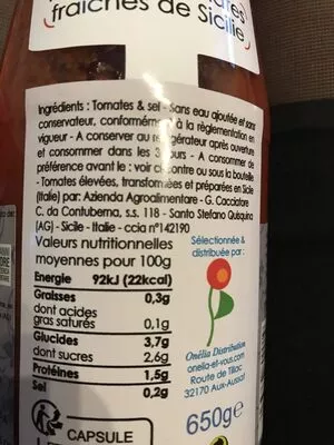 List of product ingredients Passata di pomodoro classica  