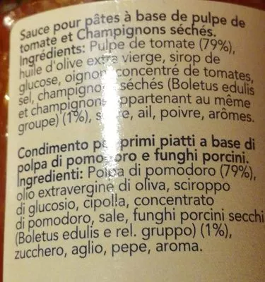 List of product ingredients Sauce tomate aux champignons  