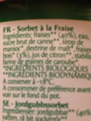 Lista de ingredientes del producto Sorbet a La Fraise Gildo Rachelli 