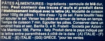 Liste des ingrédients du produit Pâtes Maccheroni Barilla 1000 g