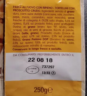 Liste des ingrédients du produit Emiliane tortellini all'uovo Barilla 250 g