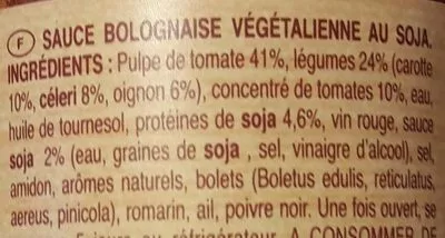 Lista de ingredientes del producto Sauce bolognaise au soja Vegan Barilla 195 g