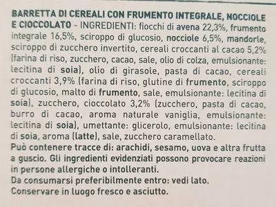 List of product ingredients 5 barrette di cereali, Nocciole e cioccolato fondente Gran Cereale 