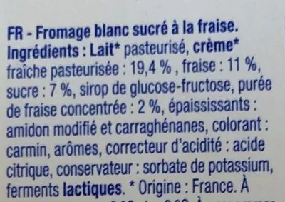 Lista de ingredientes del producto Bibeleskaes fraise Alsace Lait 