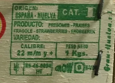 List of product ingredients Fresas Fresón de Moguer 1 kg