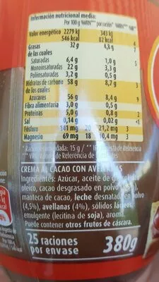 Lista de ingredientes del producto Nocilla Nocilla 380 g
