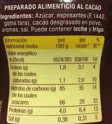 Lista de ingredientes del producto Paladin Paladin 475 g