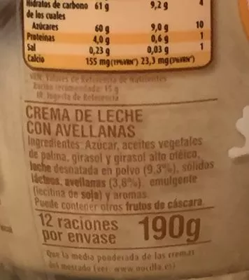 List of product ingredients Crema de leche sin aceite de palma vaso Nocilla 190 g