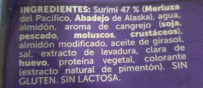 Lista de ingredientes del producto Palitos de Surimi Pescanova 920 g