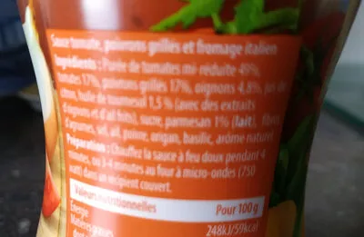 Liste des ingrédients du produit Sauce poivrons fromage italien Heinz 230