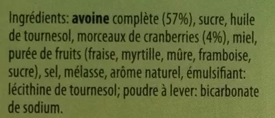 Liste des ingrédients du produit Crunchy Avoine & Cranberries Nature Valley, General Mills 210 g, 5 barres de 42 g