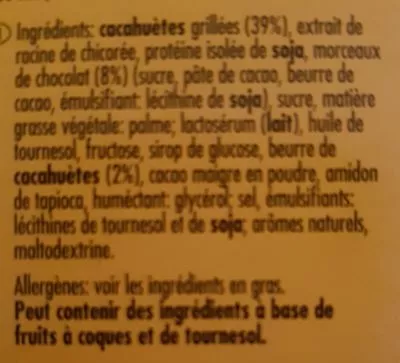 Lista de ingredientes del producto Protein Erdnuss Schokolade Nature valley 160 g