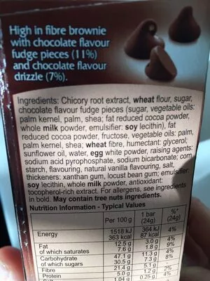 Lista de ingredientes del producto Calorie Chocolate Fudge Brownies Fibre One 5