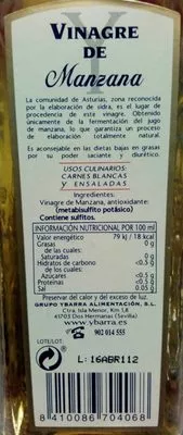 List of product ingredients Vinagre de manzana Ybarra 