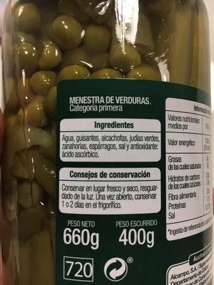 List of product ingredients Menestra de verduras Auchan 