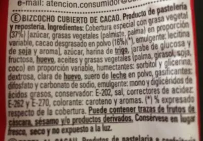 List of product ingredients Chapelas Dulcesol 
