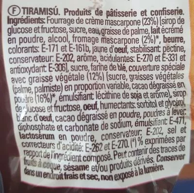 List of product ingredients Tiramisu  