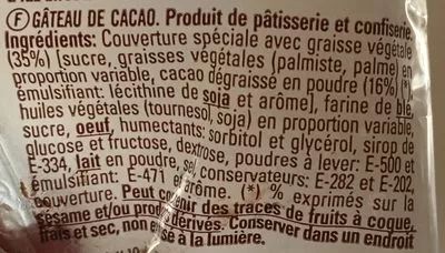 Lista de ingredientes del producto Gateau de cacao Dulcesol 