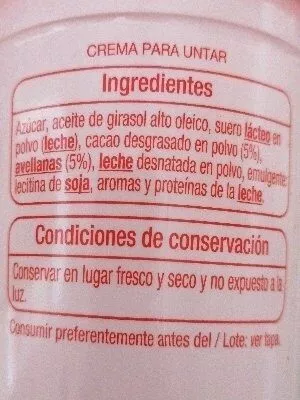 Lista de ingredientes del producto Crema de cacao con avellanas un sabor Auchan 500 g
