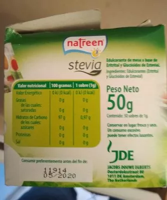 Liste des ingrédients du produit Stevia edulcorante granulado caja 50 sobres Natreen 50 g