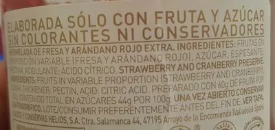 Lista de ingredientes del producto Marmelada de Fresa Arándanos rojo extra Helios 